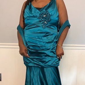 Satin Turquoise Ballroom Gown NWOT